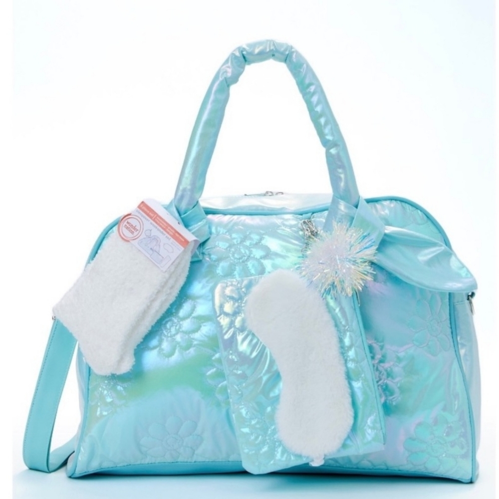 NWT! Wonder Nation Girls Iridescent Blue Floral Weekender Duffle Bag 5Pc Set
